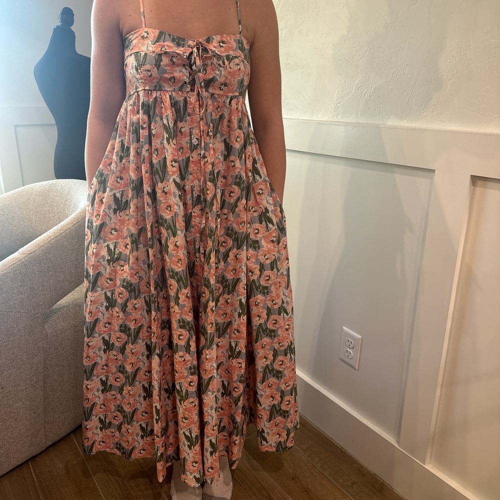 Nordstrom Coral Floral Midi‎ Dress - Picture 2 of 5